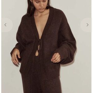 Deiji Studios Two Tie Front Cardigan in Plum